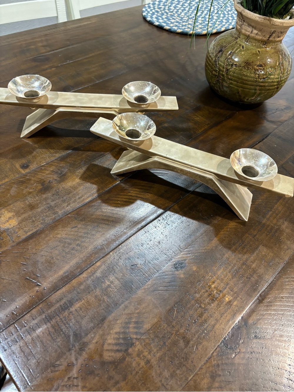 Brass Modern Art Deco Sculptural Candle Holders - Set of 2